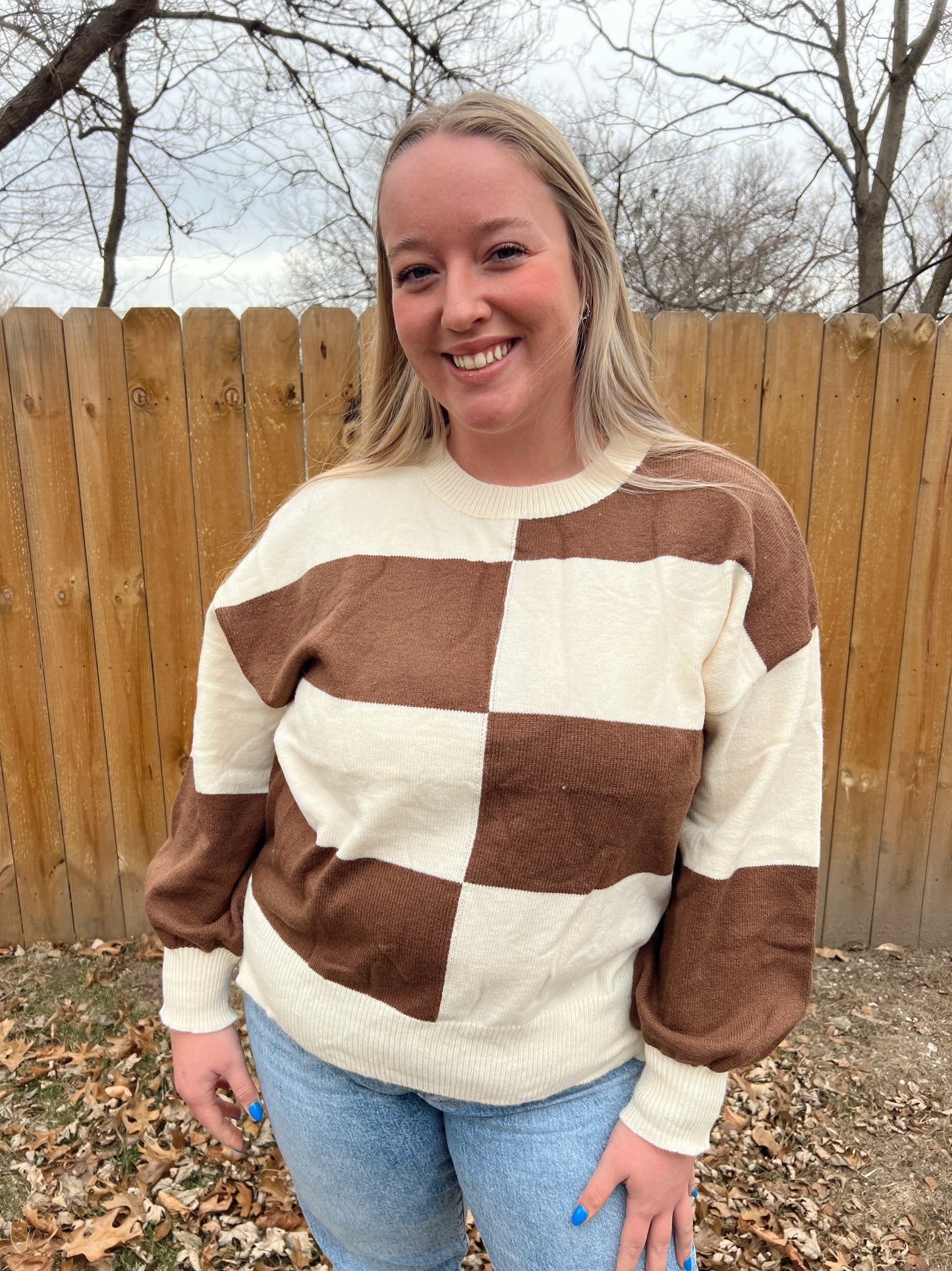 Brown Checkered Sweater